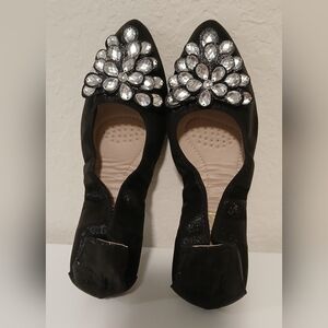 Black Flats with Crystal Embellishments